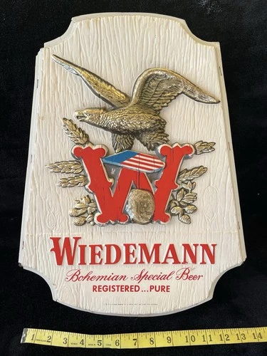 VINTAGE WIEDEMANN Beer Plastic Embossed Sign 14" x 18" (has condition issues)