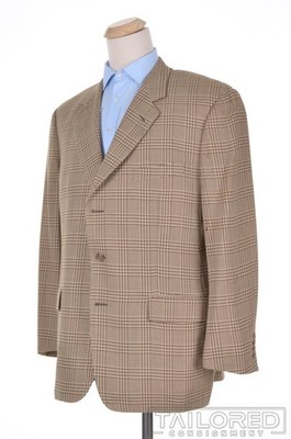 CORNELIANI Beige Plaid Check Wool Blazer Sport Coat Jacket - EU 54 / US 44 R