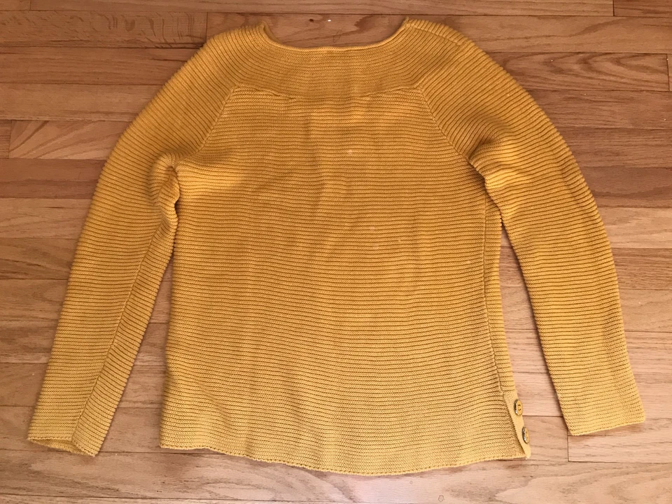 Talbots Mustard Yellow Crew Neck Pullover Sweater 100% Cotton Button Details S - Image 3 of 3