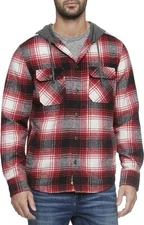 Flag & Anthem Mens Large Grundy Plaid Hooded Shirt Jacket In Red White