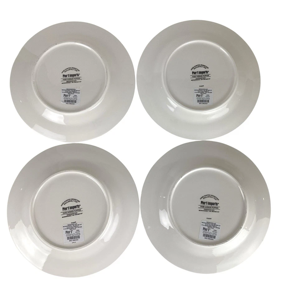 "Juego de 4 platos de ensalada Pier 1 Imports Park Avenue cachorros 8 3/4"" perros pintados a mano" Foto 3 de 4