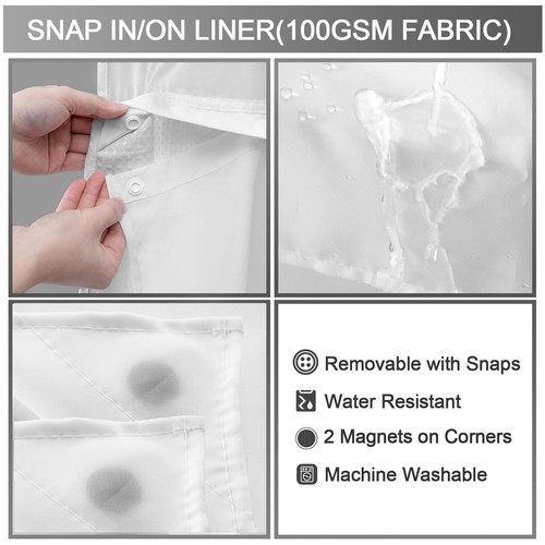 No Hook Shower Curtain with Snap in Fabric Liner Set Less Time White Waffle S... - Picture 4 of 6