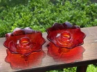 Vintage Fenton Glass Ruby Red Amberina Footed Lotus Candle Holders Set Of 2 Glow