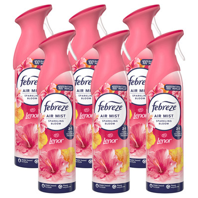 6 x Febreze&Lenor Air Mist Freshener Spray Sparkling Bloom 185ml Limited Edition