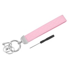 Leather Wristlet Keychain Key Chain Holder with Key Ring  D Ring Silver/Pink