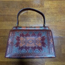 Rare Vintage MOSCHINO Embossed Leather Top Handle Handbag Baroque Motif