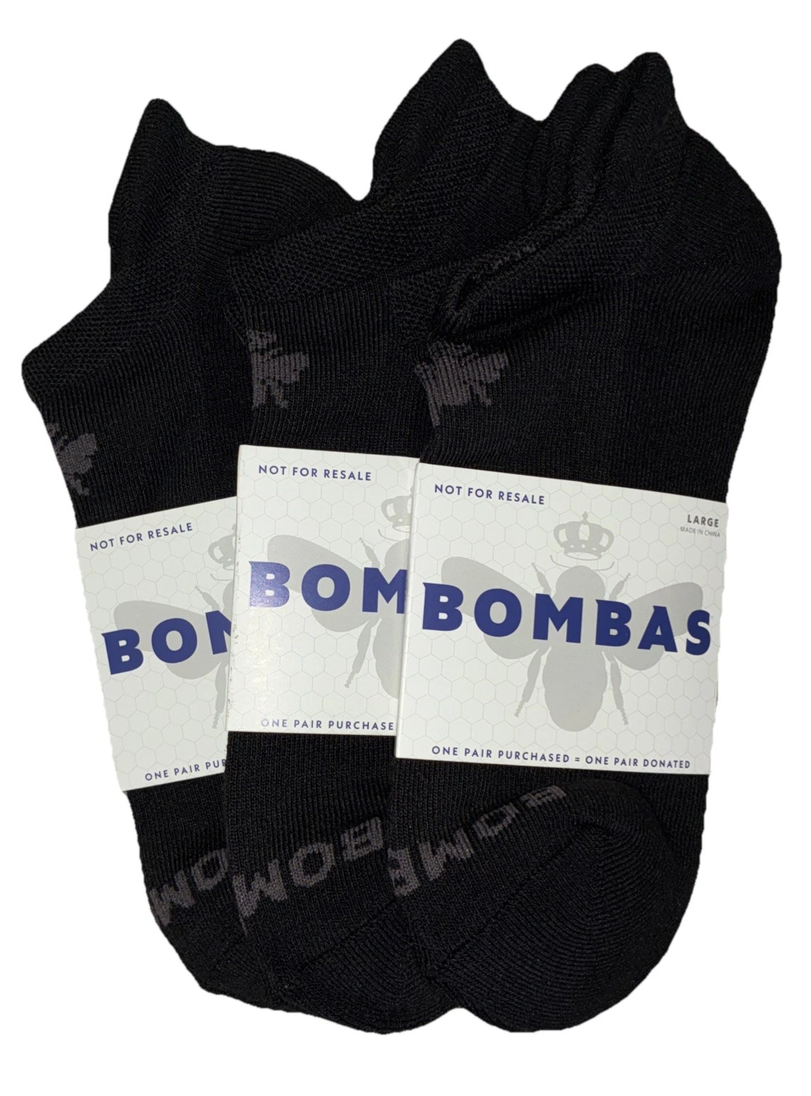 BOMBAS Socks Men’s L (US 9.5-13) Black Gray Ankle Logo NEW Lot Of 3