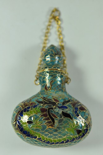 Fine Chinese Plique A Jour Cloisonne Blue Enamel Snuff Perfumee Bottle - Picture 2 of 11