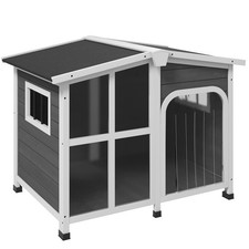 Large Outdoor Dog House w/ Openable Roof  Wide Window for Big Dogs, Gray