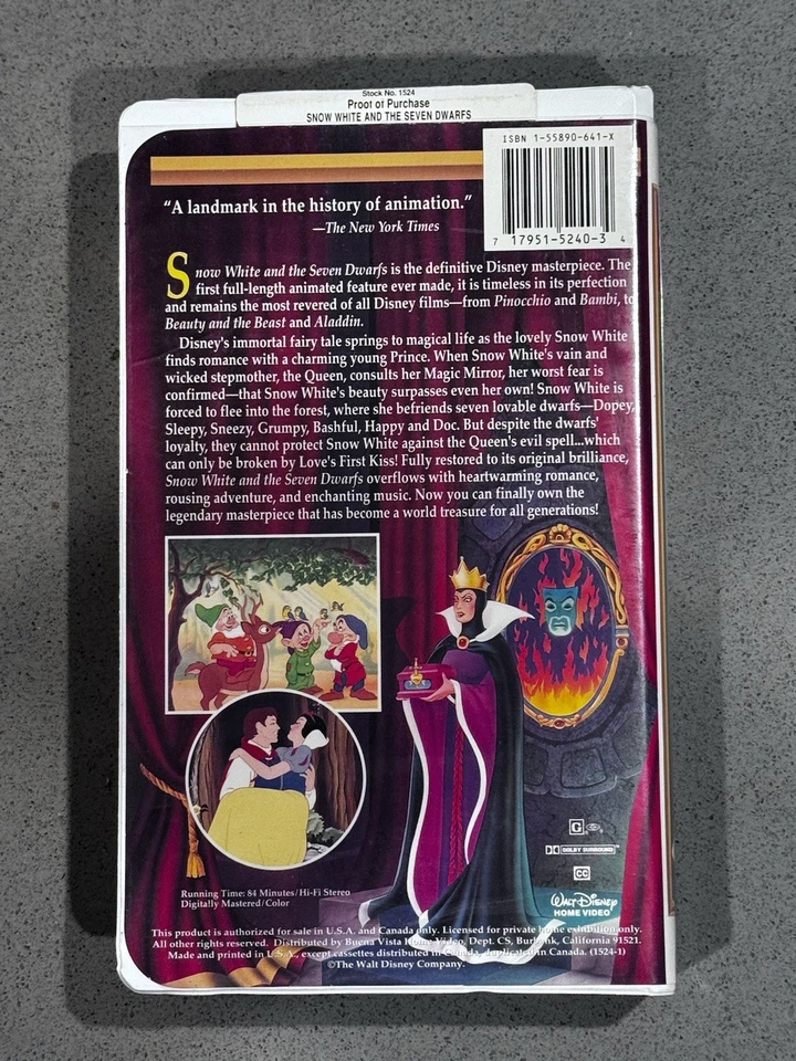 Disney Snow White VHS Masterpiece Edition Original Case Booklet & Stickers Rare - Image 4 of 4