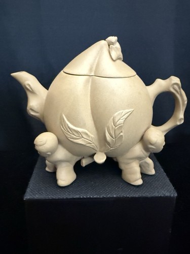Vintage Peach Yixing Zisha Teapot Set Chinese Purple Sand Clay Tea Set 8 Pc Sign - Picture 2 of 18