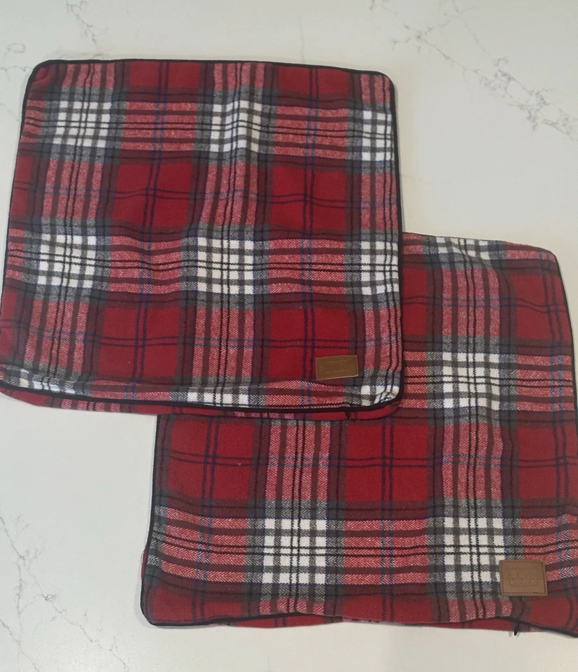 2 FUNDA DE ALMOHADA DE LINO IRLANDÉS CHARLES GALLEN CREMALLERA A CUADROS ROJO NEGRO BLANCO 18x18 Foto 3 de 4