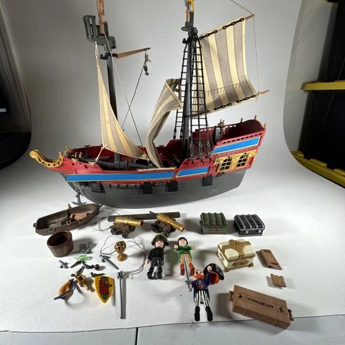 Vintage Playmobil 3940 Large Pirate Ship Galleon With Masts Flags -  Incomplete