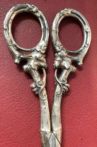 Antik Traubenschere mind. 800 Silber Weinlaub Dekor plastisch um 1900 L 17 cm - Bild 2 von 14