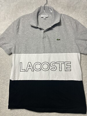 Lacoste Mens Ultra-Lightweight Colorblock Regular Fit Polo White Black Outdoor.