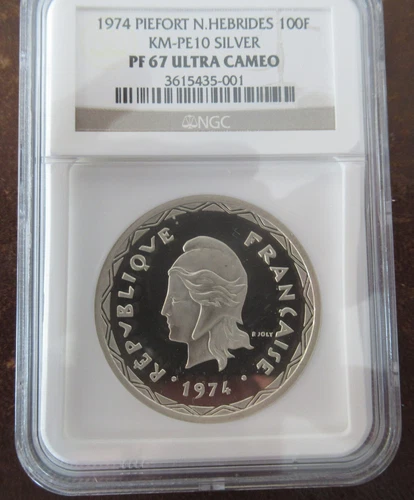 1974 NEW HEBRIDES SILVER PIEFORT 100 FRANCS  NGC PF 67 ULTRA  CAMEO