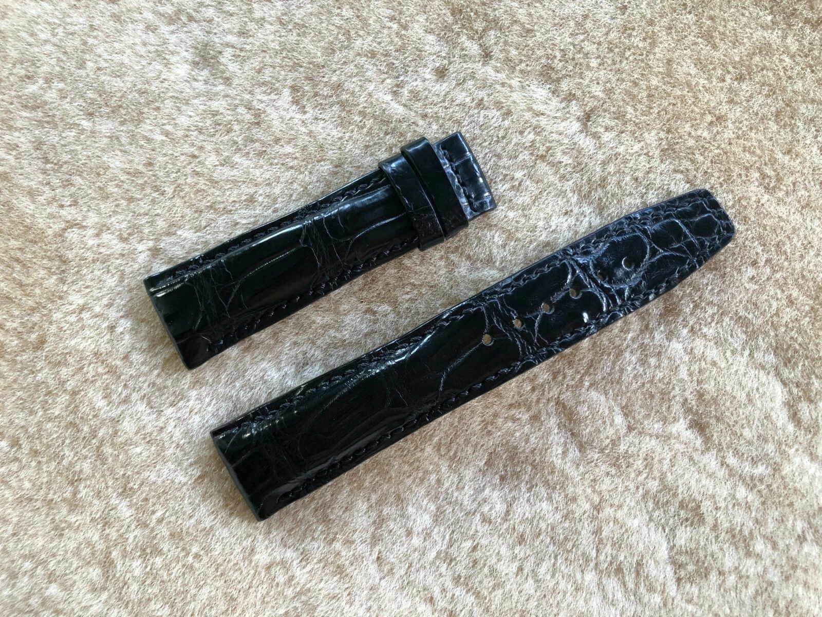 21mm/18mm Black Alligator Crocodile Embossed Leather Watch Strap Band