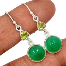 Green Onyx & Peridot 925 Sterling Silver Earrings Jewelry CE33612