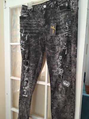 NWT REDFOX PREMIUM DENIM COLLECTION BLACK/WHITE DISTRESSED JEAN SIZE  19 REG....