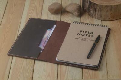 Leather Field Notes Steno Book Holder Refillable Brown Gift Portfolio Case 6x9''