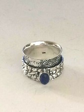 925 STERLING SILVER PLATED WIDE BAND LAPIS LAZULI SPINNER RING H42932 SIZE 8