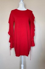 Zara Red Fall Dress Flare On Sleeves With Strings Sz M L