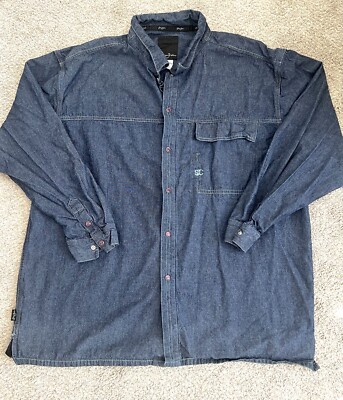 Sean John Denim Blue Shirt Button Down Long Sleeve Size XXL Snap Close 