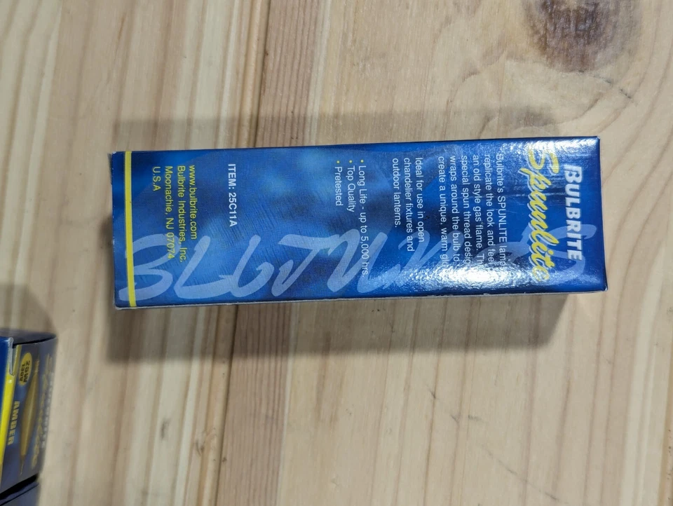 (QTY 4) NEW Bulbrite Spunlite 25C11A 25W 130V Spun Thread Amber Candelabra Bulb  - Image 4 of 4