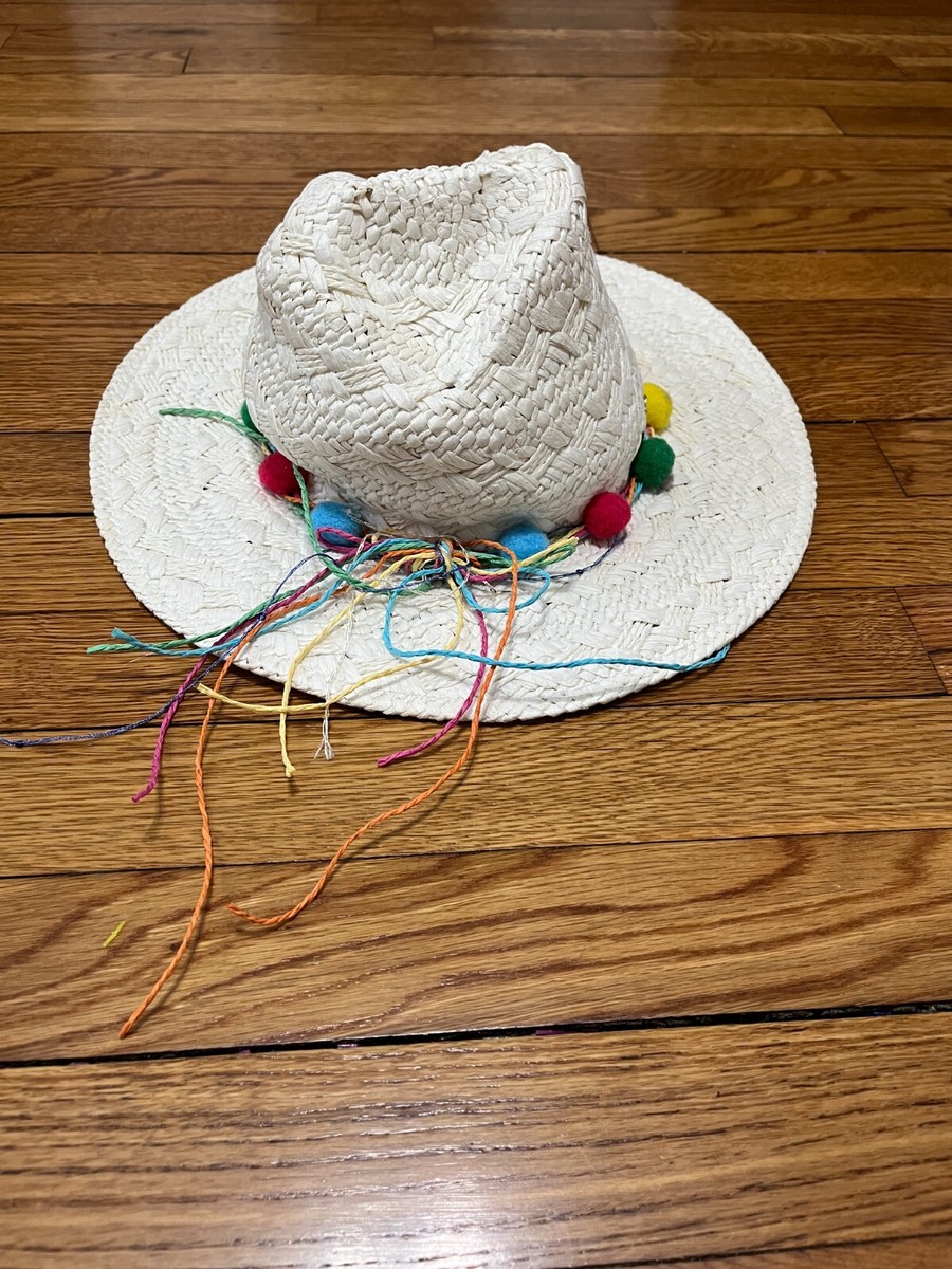 Betsey Johnson Straw Sun Hat Colorful Rainbow Trim One Size  display picture 3