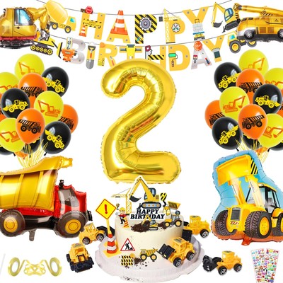 8 Stück Bagger-Folienballons XXL – Große Konstruktions-Ballons Für Kindergeburtstage, Baustellen-Partys Oder Deko