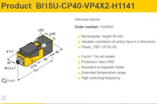 Original TURCK BI15U-CP40-VP4X2-H1141 Inductive sensor