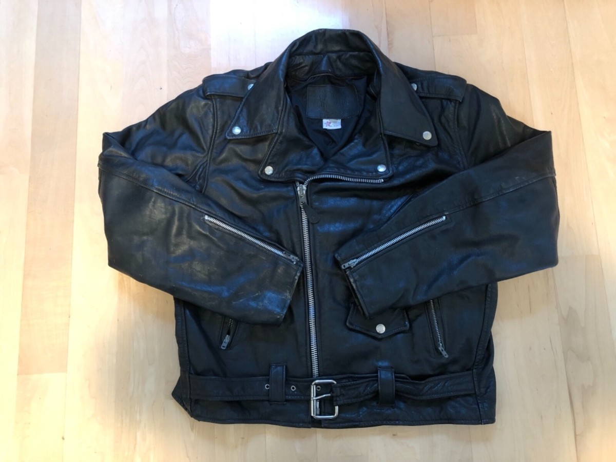 Vintage ''BRANDED'' Leather Motorcycle Biker JACKET 46 USA Made