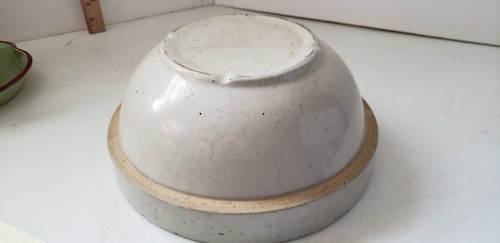 Antique Salt Glazed Primitive Stoneware Heavy Mixing Bowl Wide Rim 10.5” - Picture 7 of 8