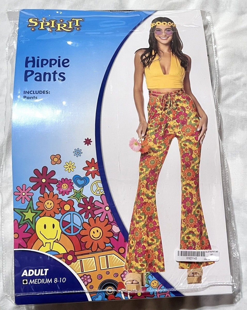 Women's Spirit Of Halloween Colorful Floral Hippie Bell Bottom Cosplay  Pants Med