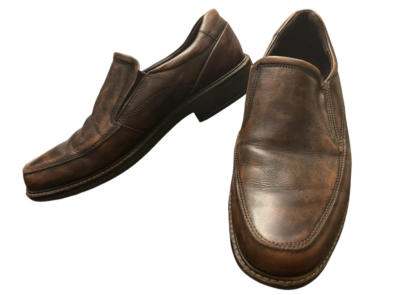 Mocassino ECCO uomo in pelle slip on comodo punto shock marrone brunito 10