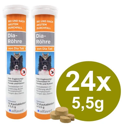 ALFAVET TIERARZNEIMITTEL GMBH Alfavet Dia Tab Röhre 24x5,5g Hund Katze bei & nach Durchfall (256,74 EUR/kg)