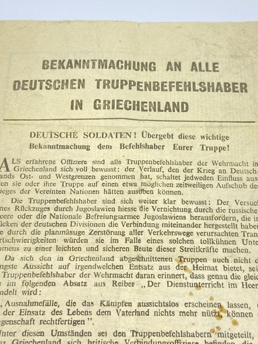 WW2 Allied Airborne Propaganda Leaflets Dropped In Greece For German Commanders - Picture 3 of 13