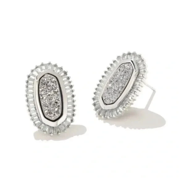 Kendra Scott Baguette Ellie Drusy Stud Earrings in Silver. Retail $98 - Image 3 of 4
