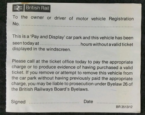 British Rail Self Adhesive Parking Notice BR3513/12 Unused, Vintage BR Ephemera - 第 1/2 張圖片