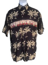 PIERRE CARDIN Men's Short Sleeve Button Down Hula Girl Hawaiian Shirt Medium