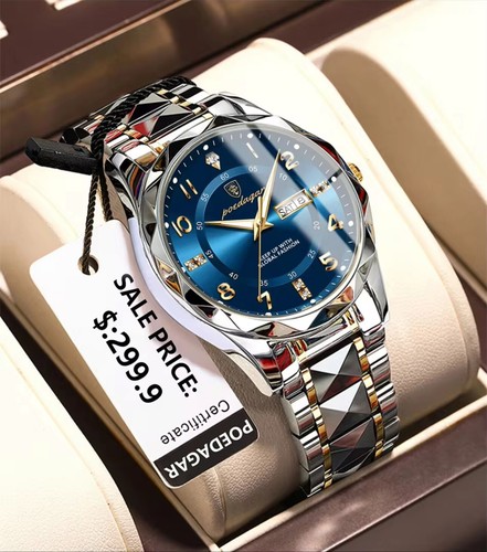 POEDAGAR Montres à Quartz Homme 3 ATM Étanche Lumineuse Date Or Montre-Bracelet SS - Photo 10/10