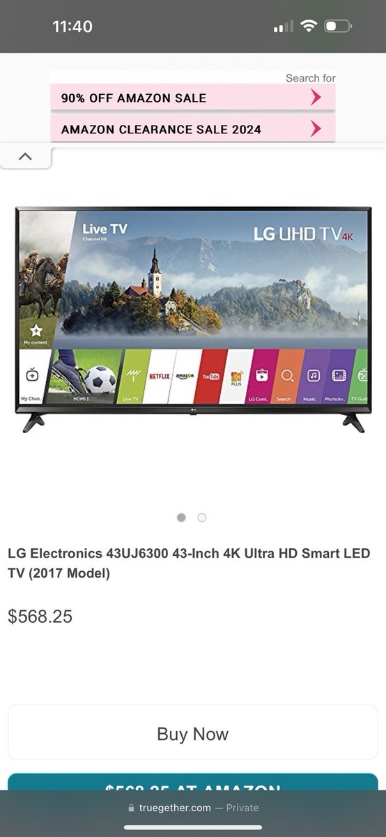 LG TV UJ6300 Series 43in 4K Ultra HD Smart LED WebOS TV With