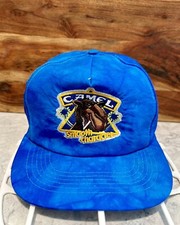 VTG Joe Camel Cigarettes Smooth Character SnapBack Hat Blue Marbled Tie Dyed