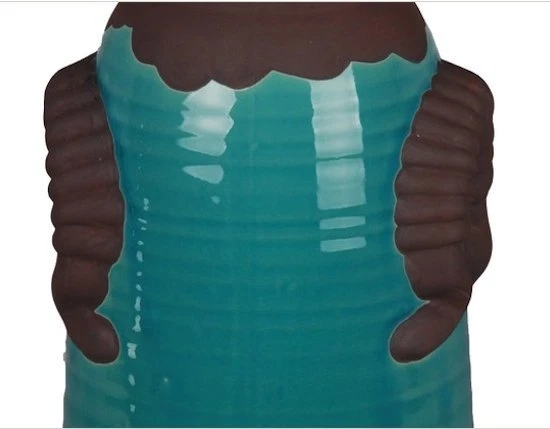 Privilege International бирюзово-коричневая антикварная керамическая цветочная ваза урна на ощупь - Изображение 3 из 4