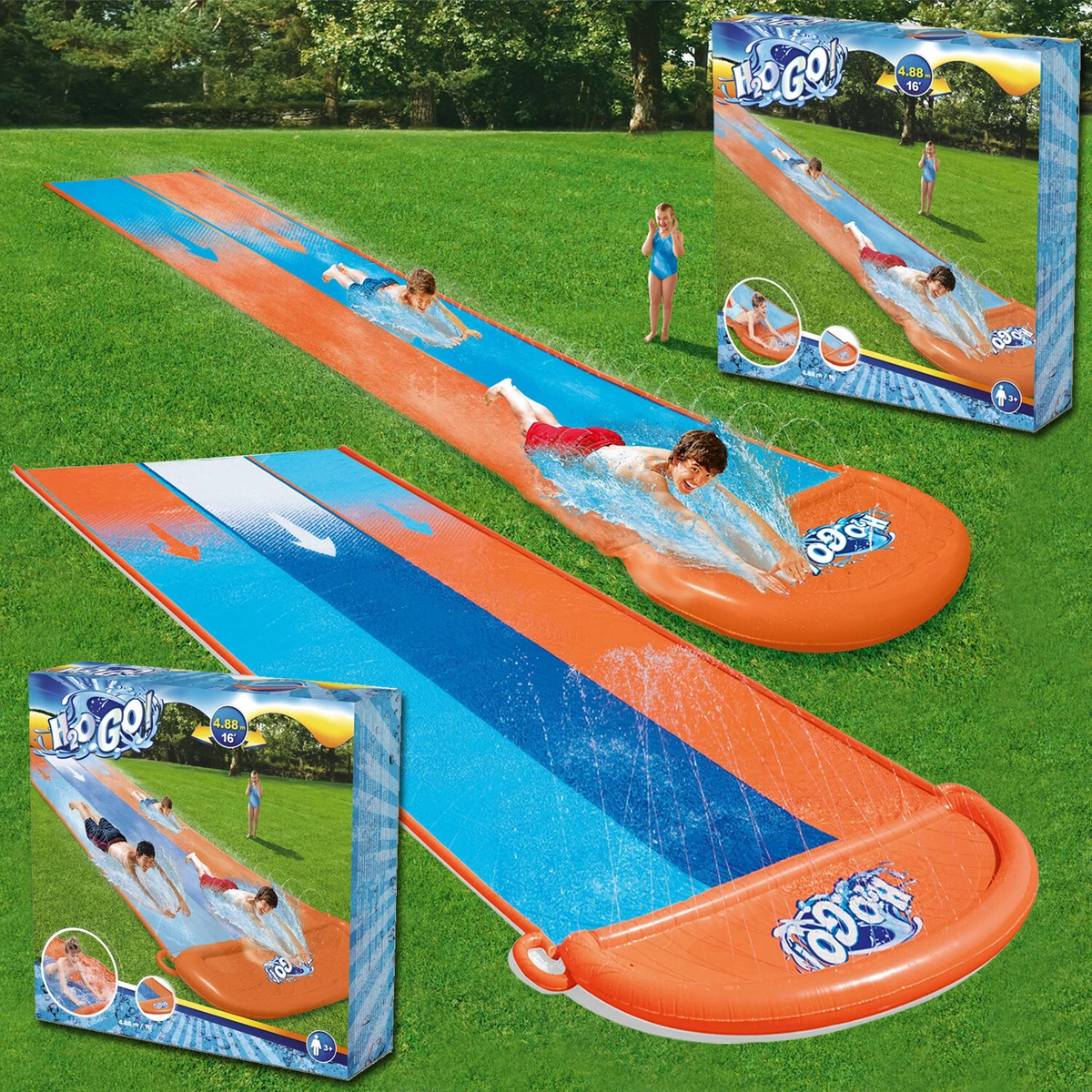 BESTWAY KIDS CHILDREN 16ft H2O Go SINGLE DOUBLE TRIPLE SLIDER WATER SLIDE FUN