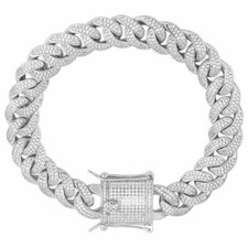 Men's Miami Cuban Link Bracelet Heavy Solid White Gold Plated Iced Link 12mm
