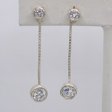 Sterling Silver 925 Drop Dangle Solitaire CZ 1.4" Womens Earrings