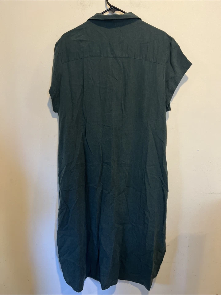  Universal Standard Dune Linen-Blend Shirtdress in a dark green Size Small - Image 2 of 2