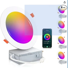 CLOUDY BAY 4 Pack 6" Smart WiFi LED Recessed Lights, RGBCW Color Changing