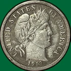 1913 Barber Dime Very Fine VF Coin, Cleaned #33953